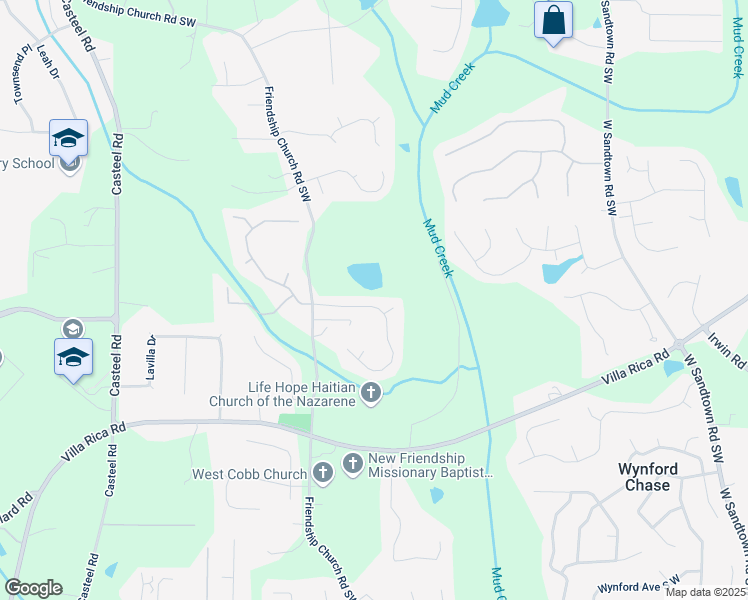 map of restaurants, bars, coffee shops, grocery stores, and more near 3423 Conley Downs Drive in Powder Springs