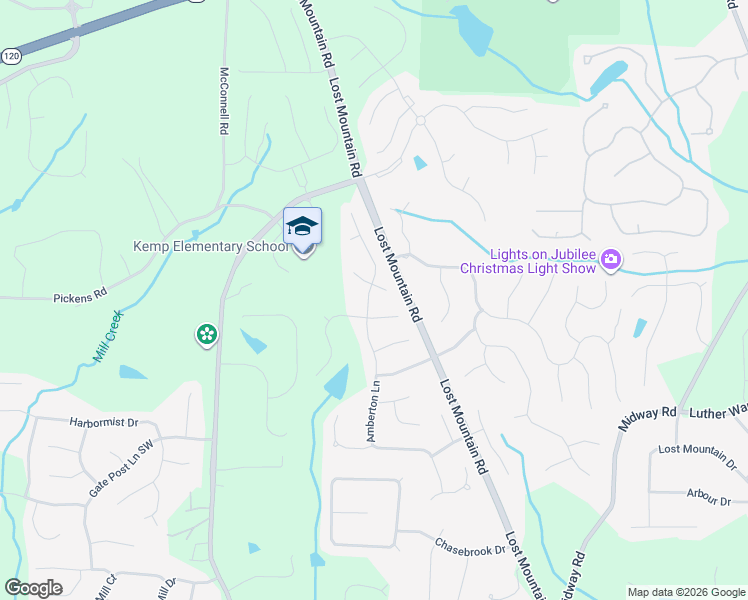 map of restaurants, bars, coffee shops, grocery stores, and more near 1043 Amberton Lane in Powder Springs