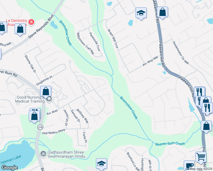 map of restaurants, bars, coffee shops, grocery stores, and more near 4037 Heritage Valley Court in Norcross