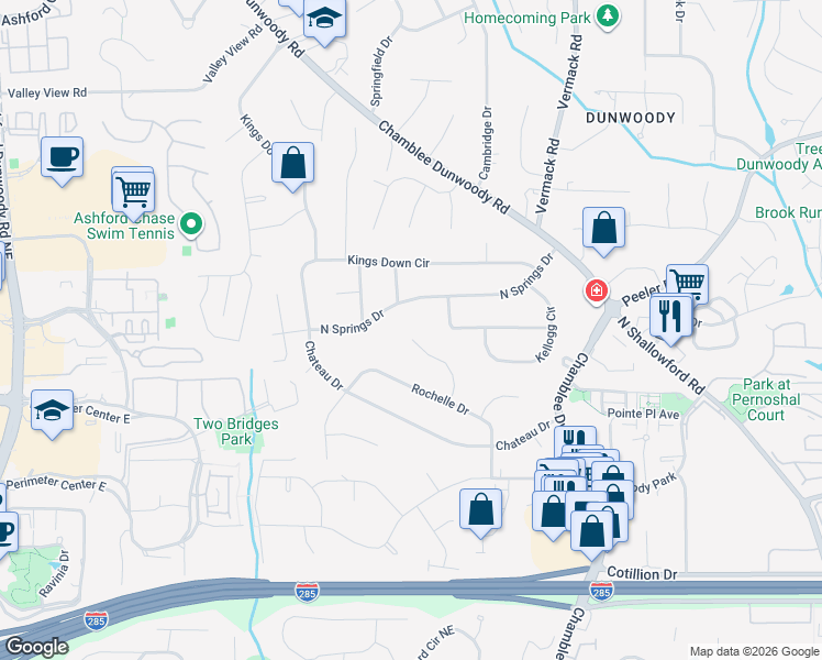 map of restaurants, bars, coffee shops, grocery stores, and more near 4527 Orleans Drive in Dunwoody
