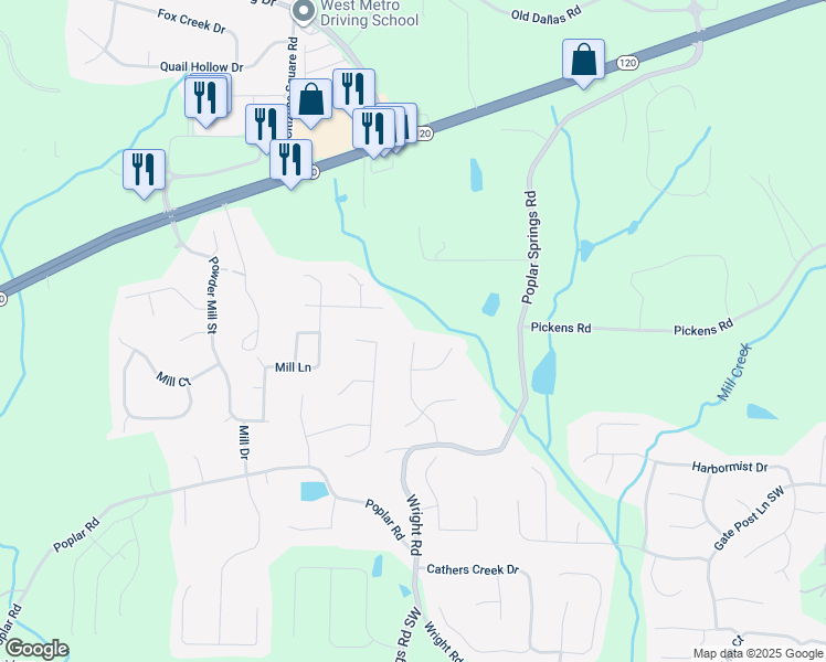 map of restaurants, bars, coffee shops, grocery stores, and more near 1176 Olde Bridge Drive in Dallas