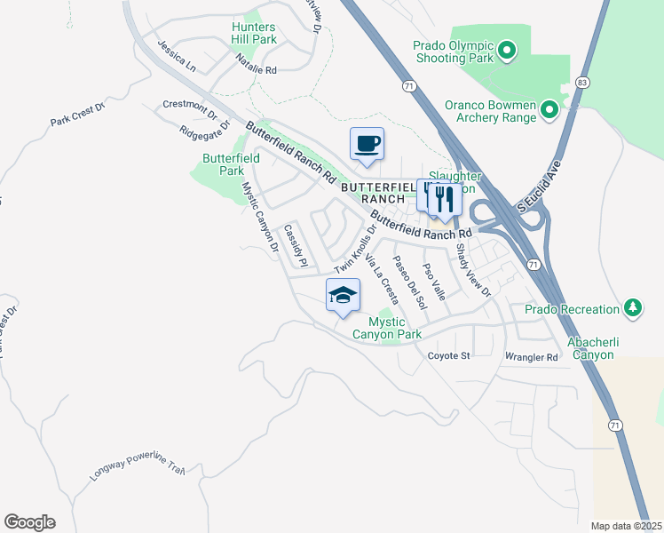 map of restaurants, bars, coffee shops, grocery stores, and more near 6327 Blossom Lane in Chino Hills