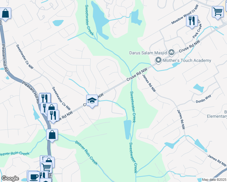 map of restaurants, bars, coffee shops, grocery stores, and more near 898 Stillwater Lane in Lawrenceville