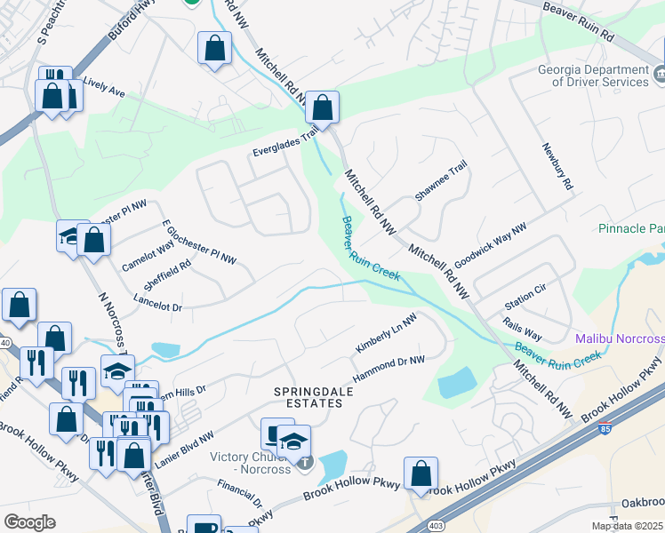 map of restaurants, bars, coffee shops, grocery stores, and more near 2245 Anamanda Close in Norcross