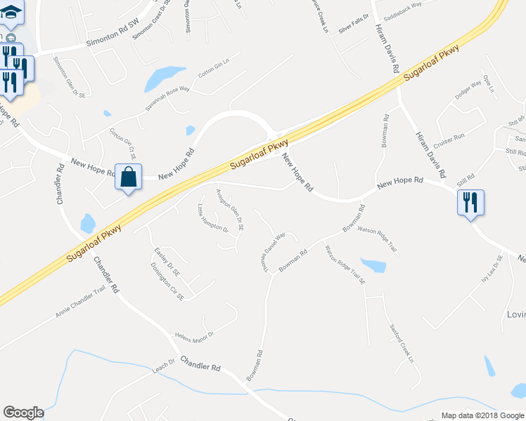 map of restaurants, bars, coffee shops, grocery stores, and more near 1264 Amanda Jill Court in Lawrenceville