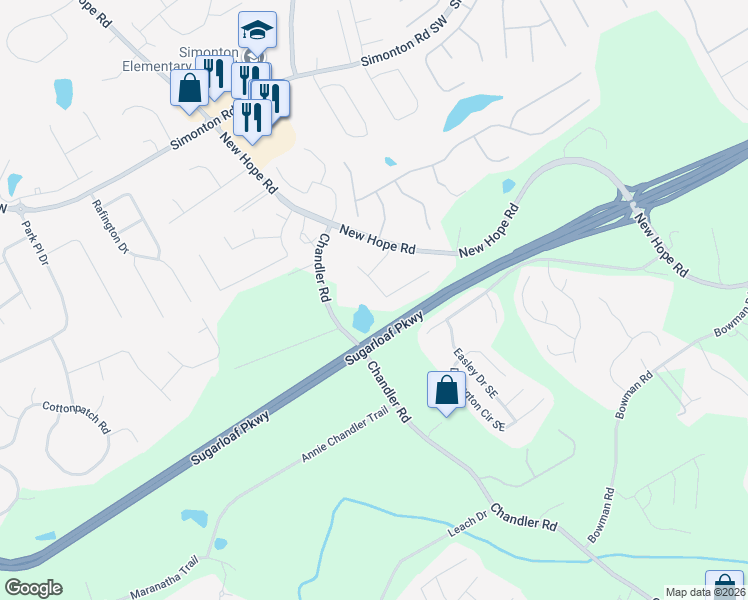 map of restaurants, bars, coffee shops, grocery stores, and more near 1135 Brook Meadow Court in Lawrenceville