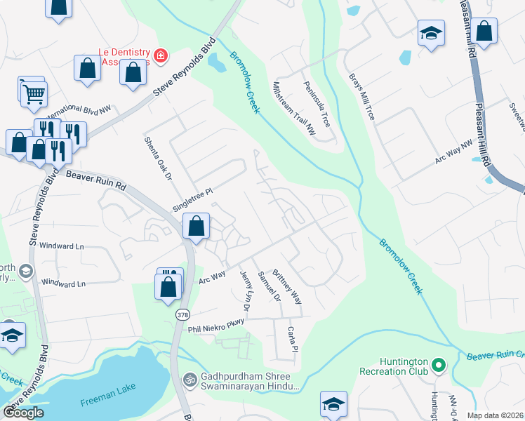 map of restaurants, bars, coffee shops, grocery stores, and more near 1271 Sweet Pine Drive in Norcross