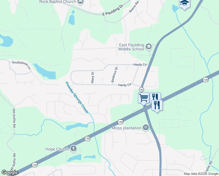 map of restaurants, bars, coffee shops, grocery stores, and more near 1126 Hardy Circle in Dallas