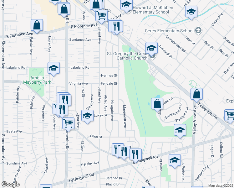 map of restaurants, bars, coffee shops, grocery stores, and more near 11309 Telechron Avenue in Whittier