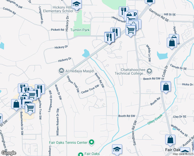 map of restaurants, bars, coffee shops, grocery stores, and more near 441 Booth Circle Southwest in Marietta