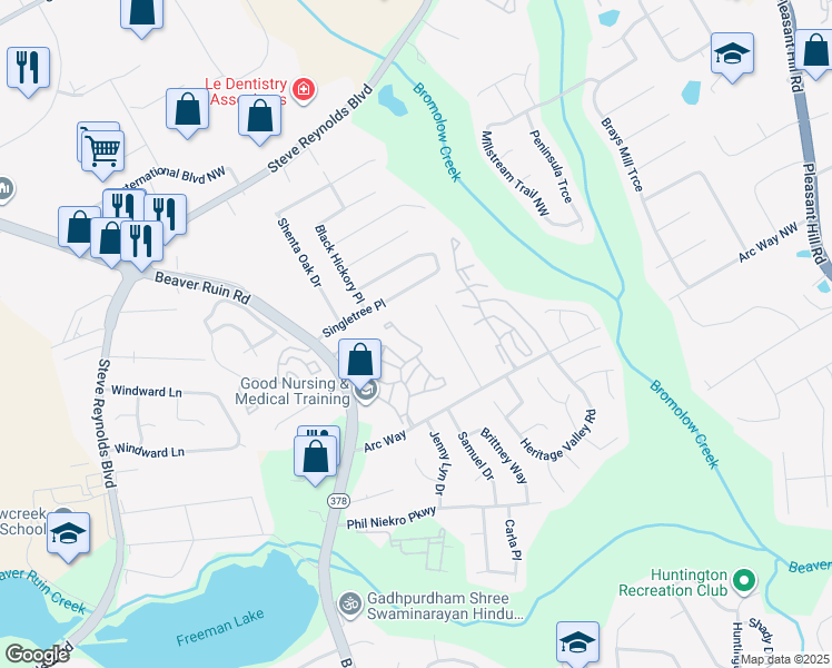 map of restaurants, bars, coffee shops, grocery stores, and more near 12107 Dunleaf Arc Way in Norcross