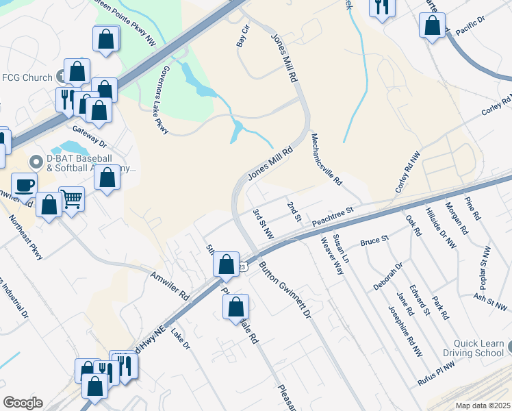 map of restaurants, bars, coffee shops, grocery stores, and more near 3980 Florida Avenue Northwest in Atlanta