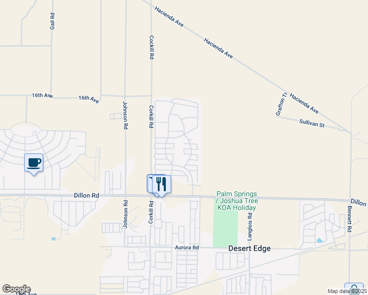map of restaurants, bars, coffee shops, grocery stores, and more near 70200 Dillon Road in Desert Hot Springs