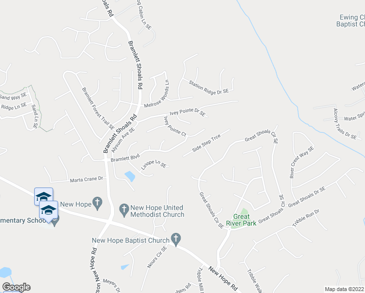 map of restaurants, bars, coffee shops, grocery stores, and more near 1315 Bramlett Boulevard in Lawrenceville