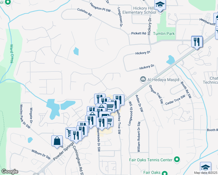 map of restaurants, bars, coffee shops, grocery stores, and more near 980 Laurel Springs Lane Southwest in Marietta