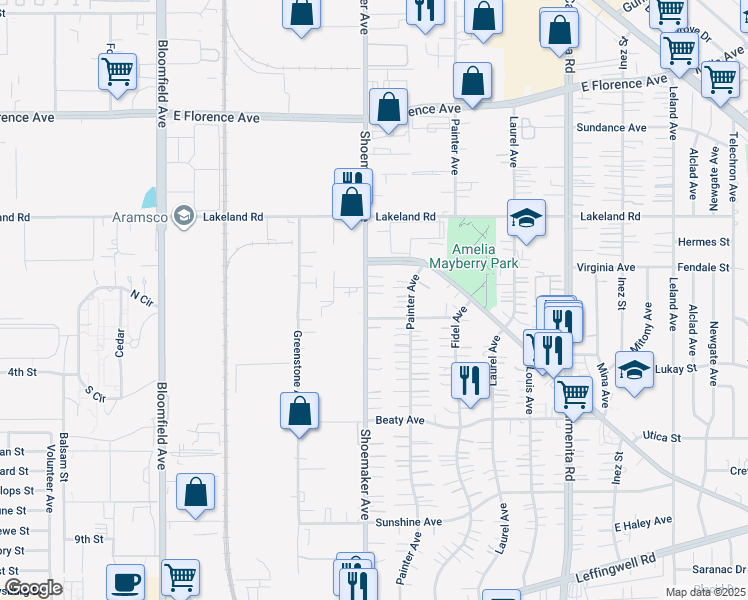 map of restaurants, bars, coffee shops, grocery stores, and more near 11310 Shoemaker Avenue in Whittier