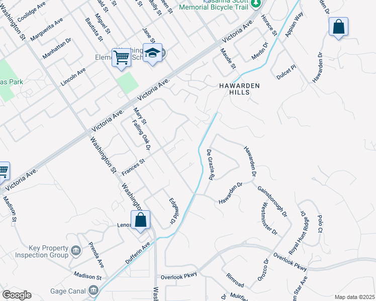 map of restaurants, bars, coffee shops, grocery stores, and more near 2443 Mary Street in Riverside