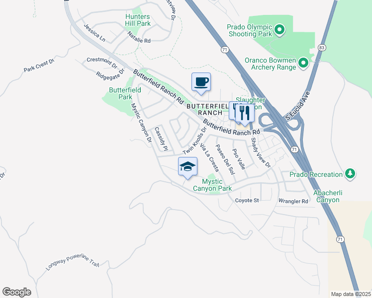 map of restaurants, bars, coffee shops, grocery stores, and more near 6327 Blossom Lane in Chino Hills