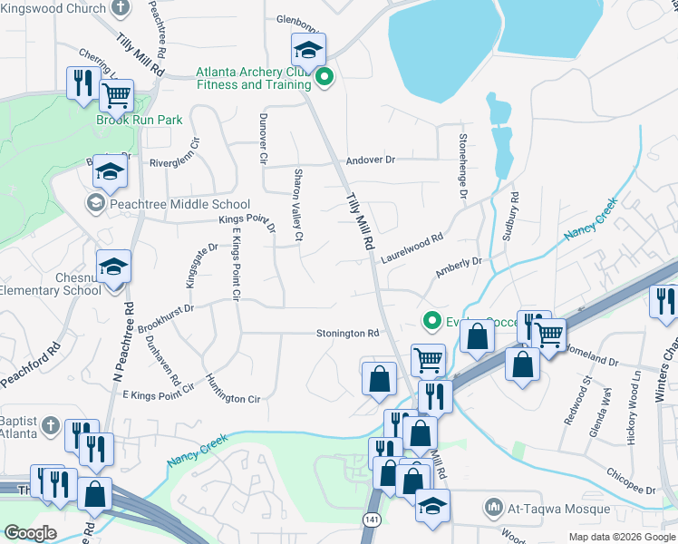 map of restaurants, bars, coffee shops, grocery stores, and more near 2487 Madison Commons in Dunwoody