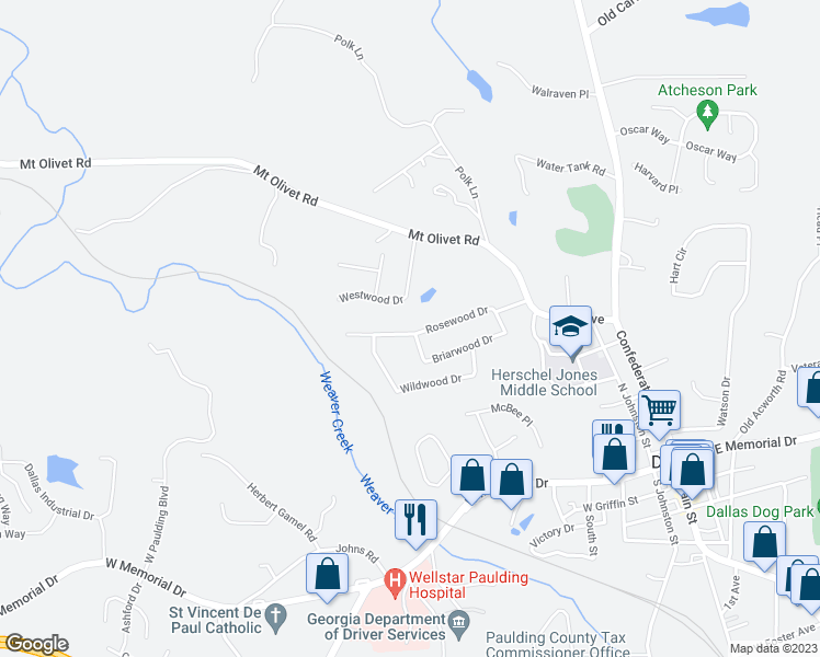 map of restaurants, bars, coffee shops, grocery stores, and more near 128 Rosewood Drive in Dallas