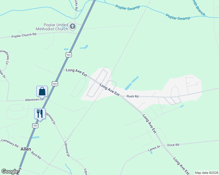map of restaurants, bars, coffee shops, grocery stores, and more near 5493 Long Avenue Extension in Conway