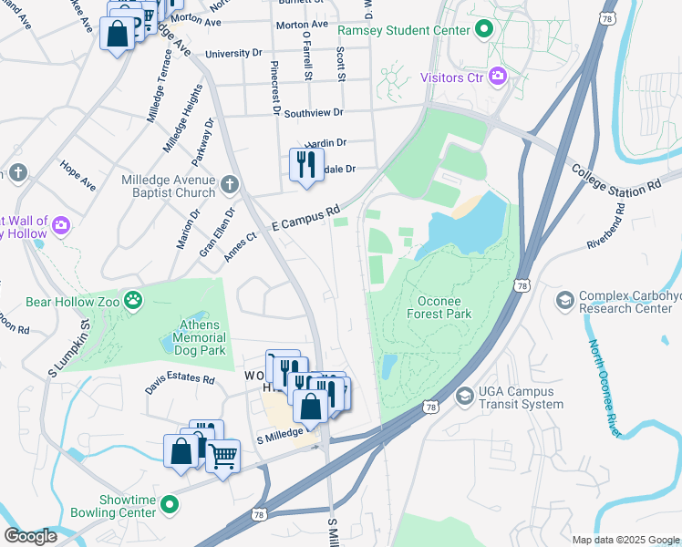 map of restaurants, bars, coffee shops, grocery stores, and more near in Athens