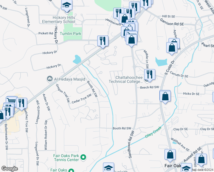 map of restaurants, bars, coffee shops, grocery stores, and more near 1115 Brownstone Drive Southwest in Marietta