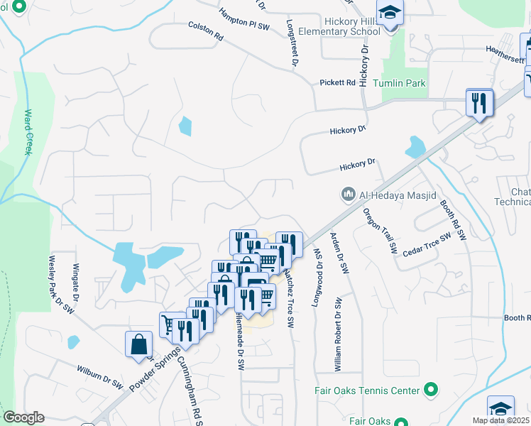 map of restaurants, bars, coffee shops, grocery stores, and more near 980 Laurel Springs Lane Southwest in Marietta