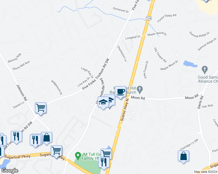 map of restaurants, bars, coffee shops, grocery stores, and more near 528 Charleston Lane in Lawrenceville