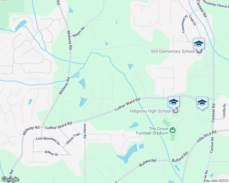 map of restaurants, bars, coffee shops, grocery stores, and more near 1093 Angel Lane in Powder Springs