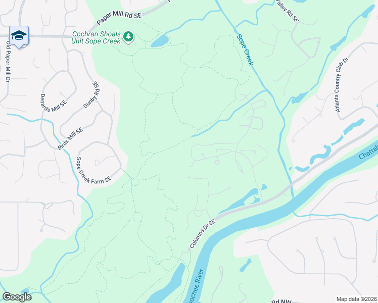 map of restaurants, bars, coffee shops, grocery stores, and more near 4000 Riverlook Parkway Southeast in Marietta