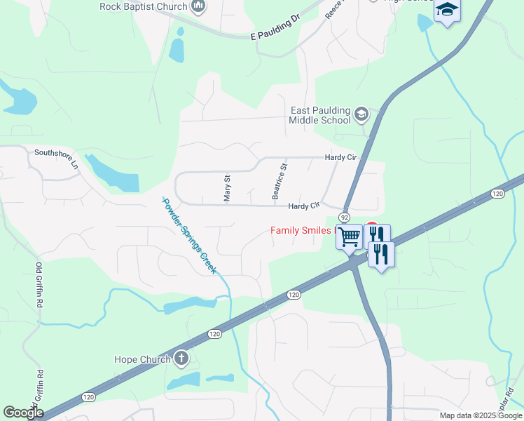 map of restaurants, bars, coffee shops, grocery stores, and more near 1106 Hardy Circle in Dallas