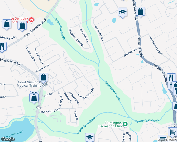 map of restaurants, bars, coffee shops, grocery stores, and more near 1239 Flagstone Way Northwest in Norcross