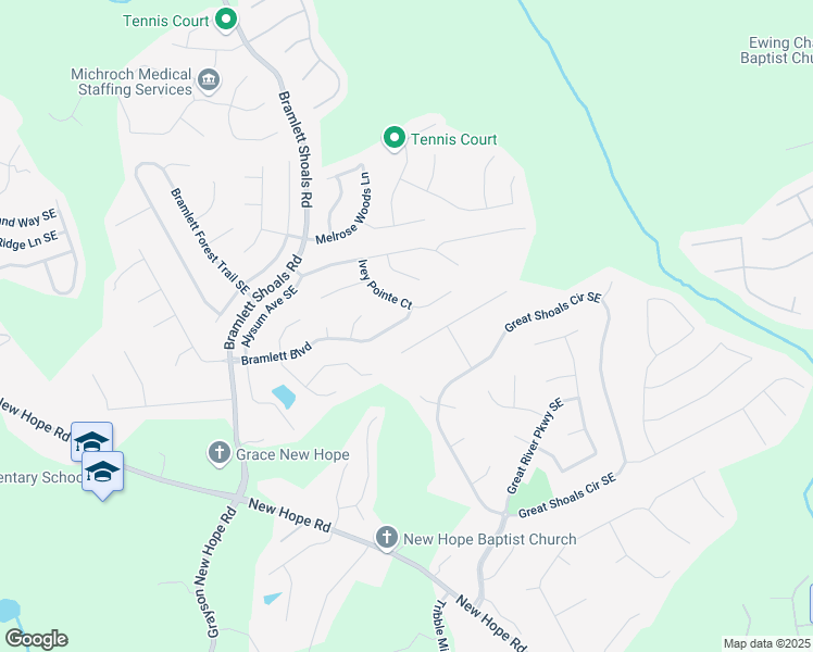 map of restaurants, bars, coffee shops, grocery stores, and more near 1325 Bramlett Boulevard in Lawrenceville