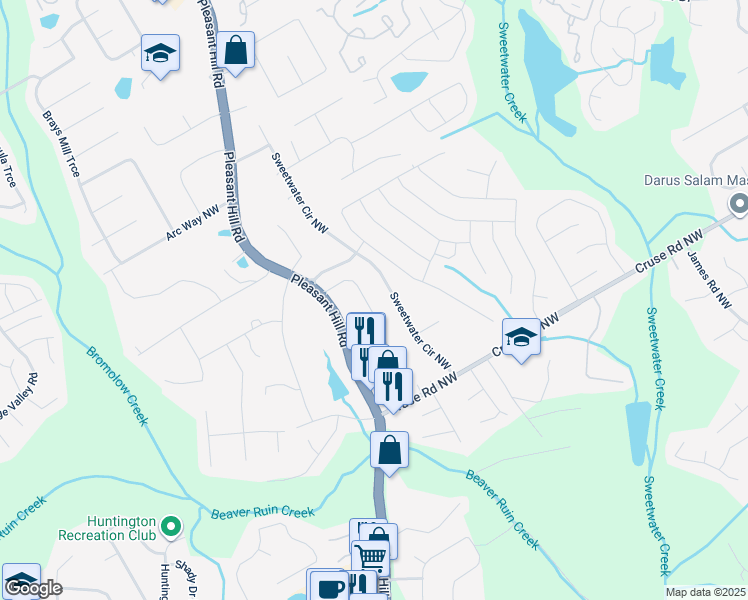 map of restaurants, bars, coffee shops, grocery stores, and more near 3591 McClaren Way in Lawrenceville