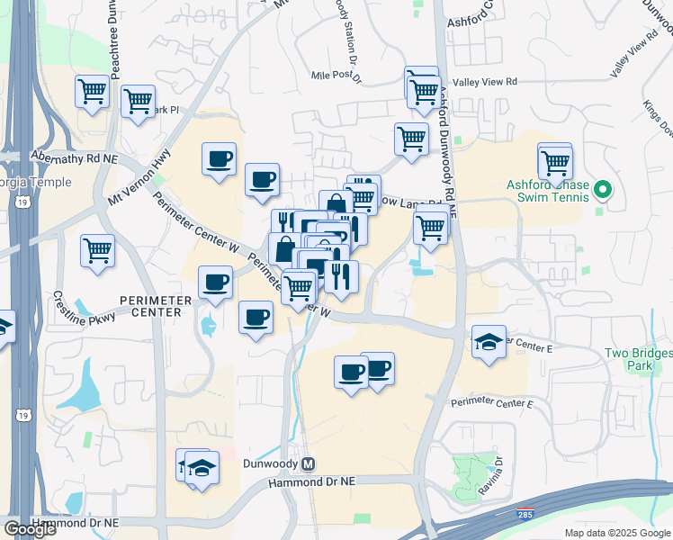 map of restaurants, bars, coffee shops, grocery stores, and more near 4500 Olde Perimeter Way in Atlanta