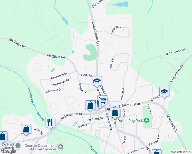 map of restaurants, bars, coffee shops, grocery stores, and more near 330 North Johnston Street in Dallas