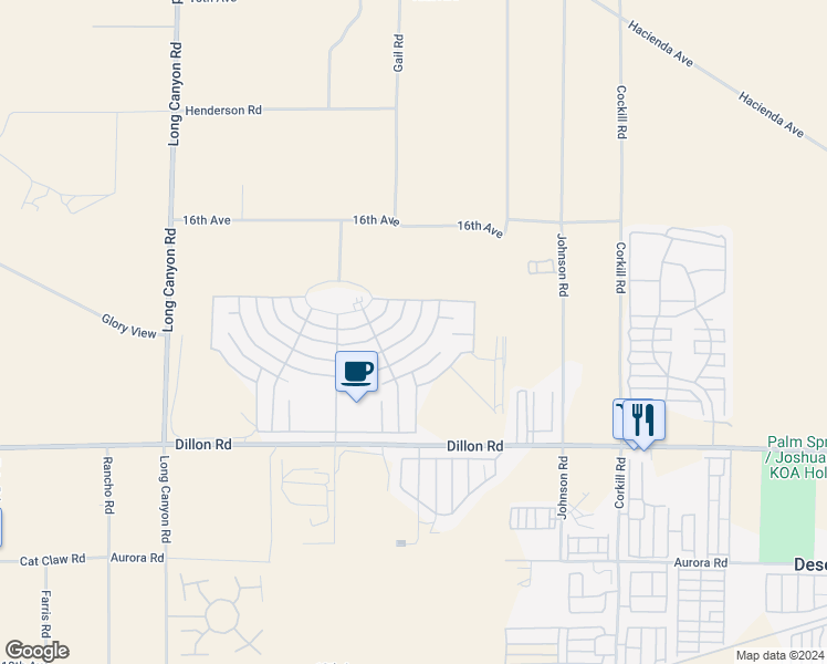map of restaurants, bars, coffee shops, grocery stores, and more near 69563 Midpark Drive in Desert Hot Springs