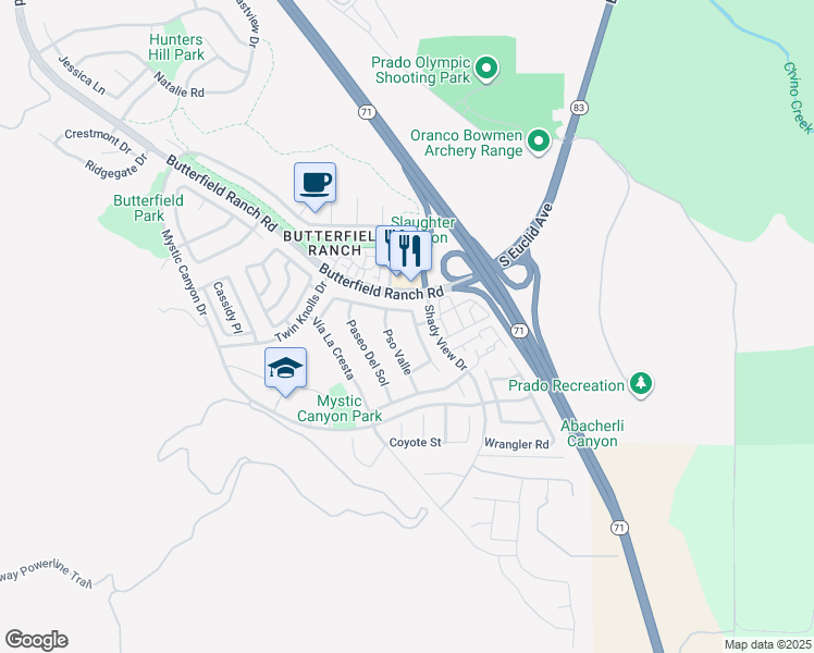 map of restaurants, bars, coffee shops, grocery stores, and more near 17872 Vía Casitas in Chino Hills