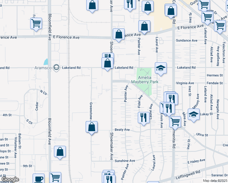 map of restaurants, bars, coffee shops, grocery stores, and more near 11306 Shoemaker Avenue in Whittier