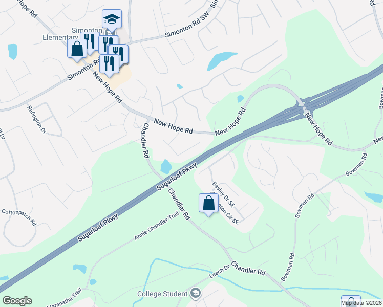 map of restaurants, bars, coffee shops, grocery stores, and more near 1175 Brook Meadow Court in Lawrenceville