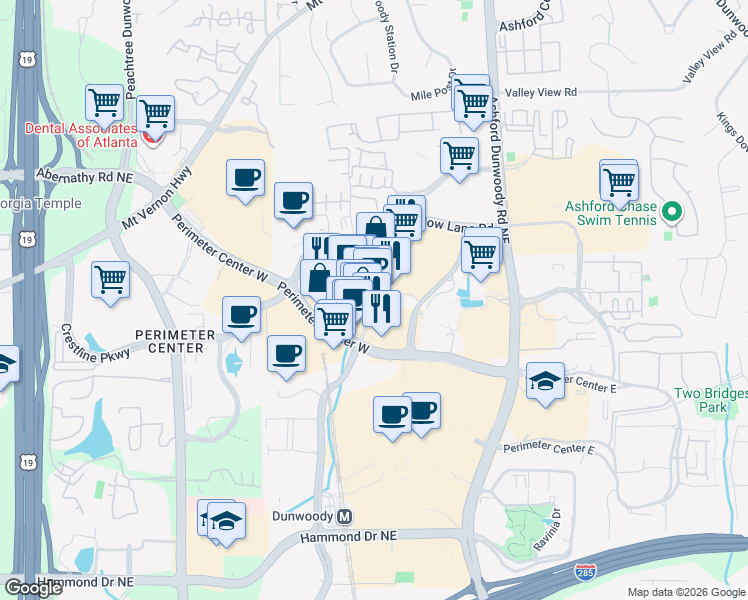 map of restaurants, bars, coffee shops, grocery stores, and more near 60 Perimeter Center Place in Atlanta