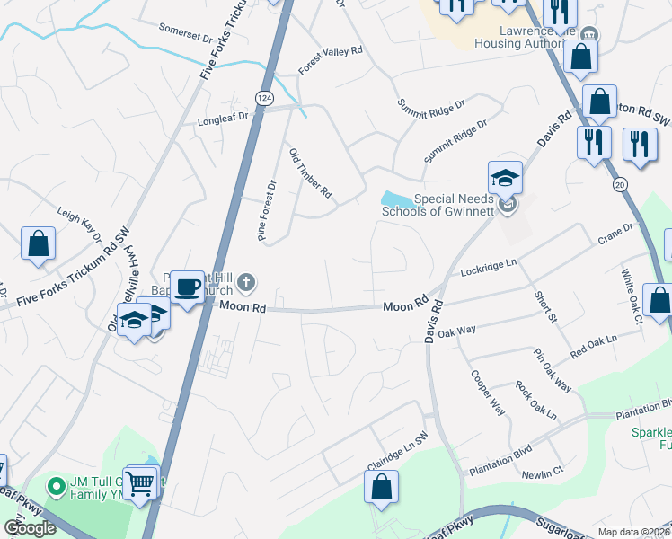 map of restaurants, bars, coffee shops, grocery stores, and more near 664 Trotter Trail in Lawrenceville
