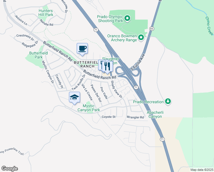 map of restaurants, bars, coffee shops, grocery stores, and more near 17872 Vía Casitas in Chino Hills