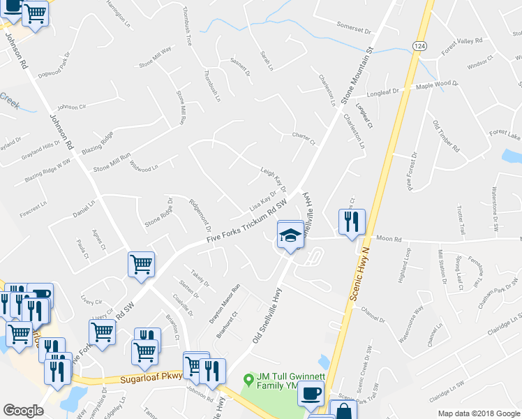 map of restaurants, bars, coffee shops, grocery stores, and more near 990 Lisa Kay Drive in Lawrenceville