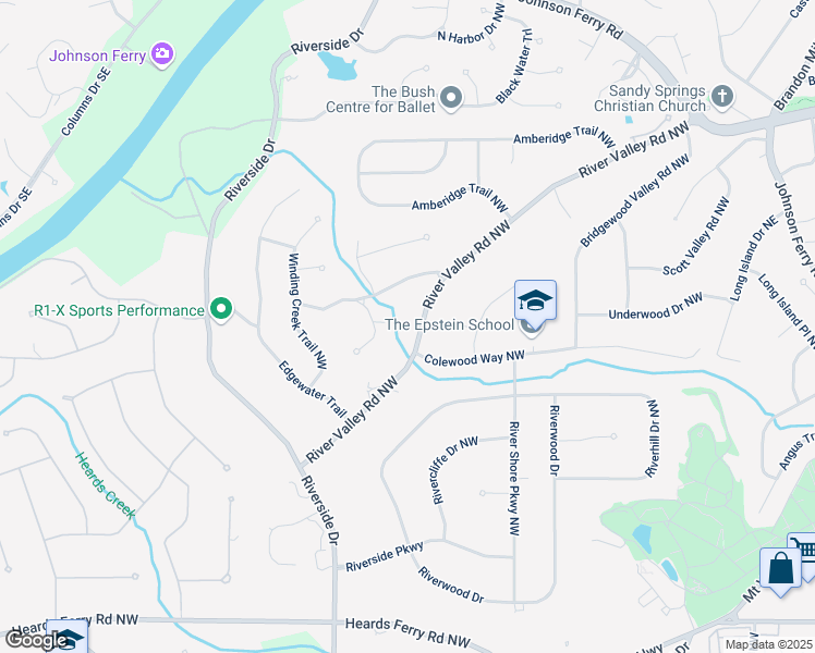 map of restaurants, bars, coffee shops, grocery stores, and more near 505 River Valley Road Northwest in Atlanta