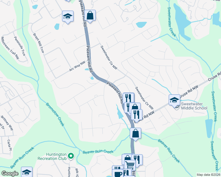 map of restaurants, bars, coffee shops, grocery stores, and more near 1065 Pleasant Hill Road in Lawrenceville
