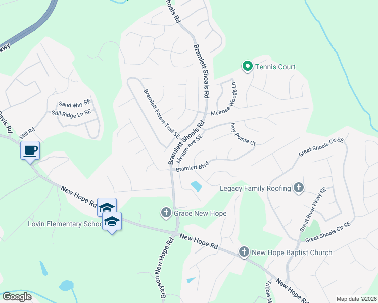 map of restaurants, bars, coffee shops, grocery stores, and more near 1089 Alysum Avenue Southeast in Lawrenceville