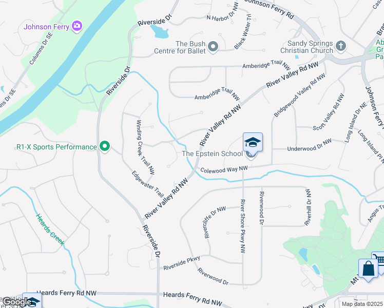 map of restaurants, bars, coffee shops, grocery stores, and more near 505 River Valley Road Northwest in Atlanta