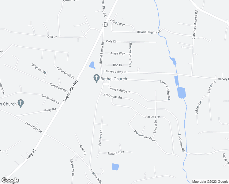 map of restaurants, bars, coffee shops, grocery stores, and more near 309 Lokey's Ridge Road in Bethlehem